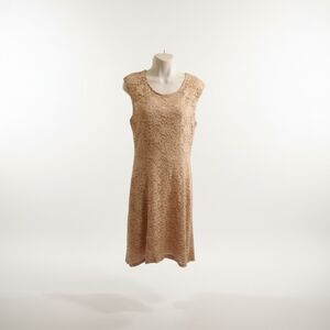 Connected Apparel Women's Scoop Neck Sleeveless Midi Nude Lace‎ Sequin Size 10